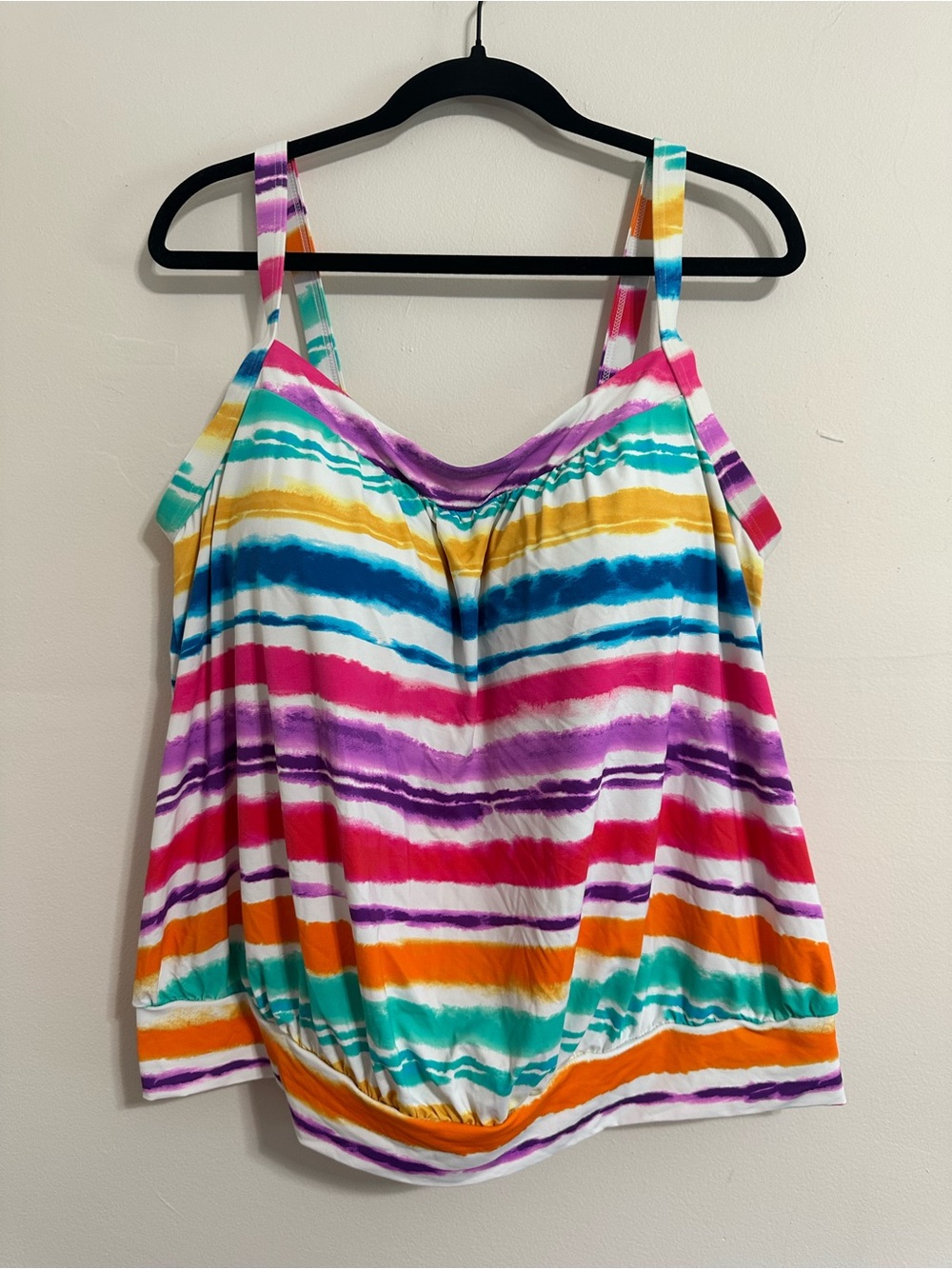 Lands’ End 18W Blouson Tankini Top Rainbow Stripe Plus Size Swim
